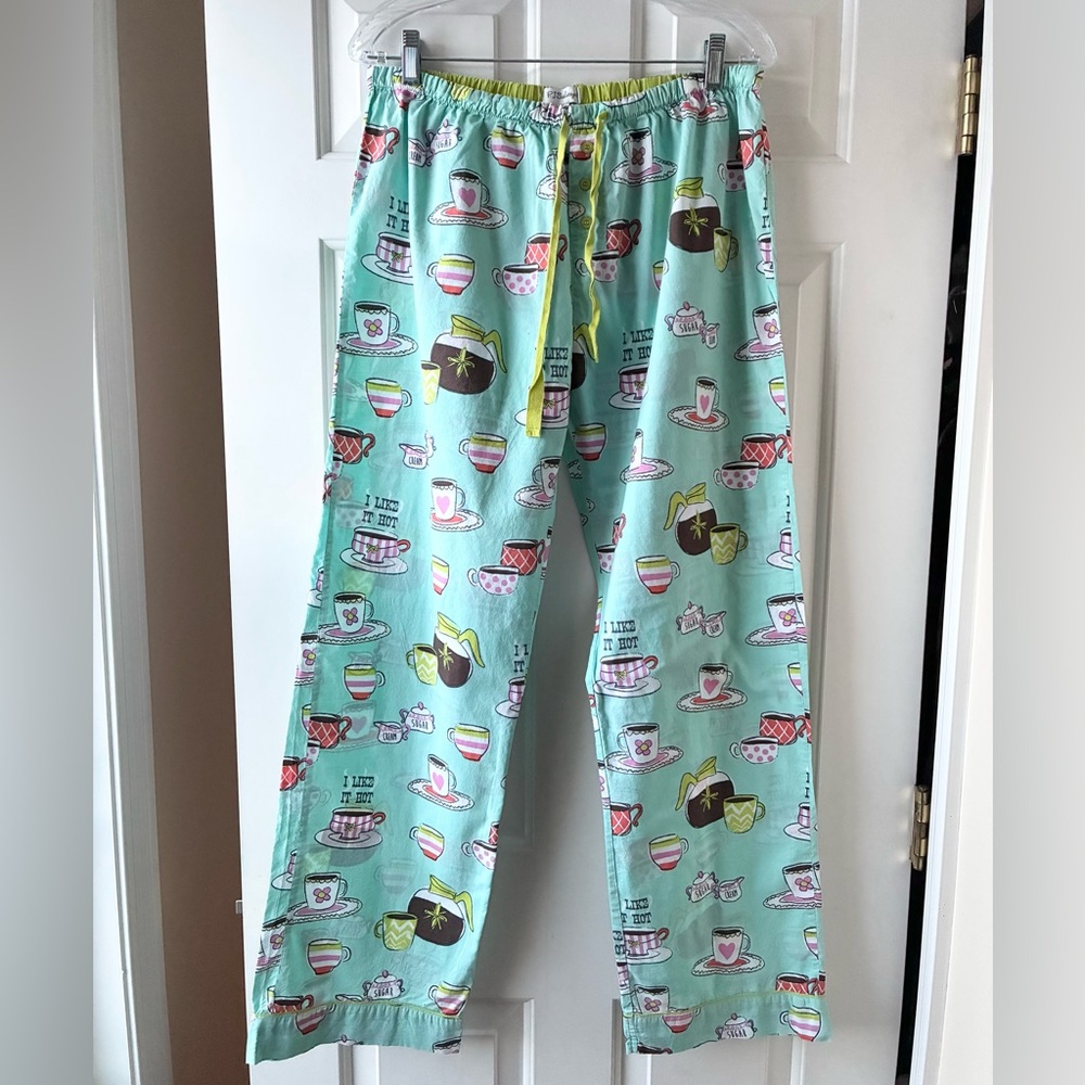 P.J. Salvage Cotton Pajama Set Short Sleeve Morning Breakfast Coffee Teal Size L - Picture 6 of 15